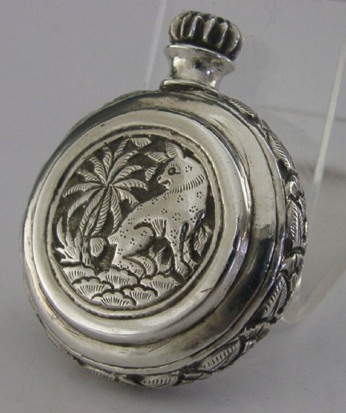 Rare Indian Silver Perfume Scent Bottle C1900 Antique 26g