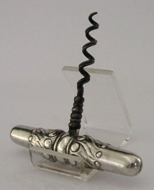 19th Century American Solid Sterling Silver Corkscrew C1890 Barware Travelling