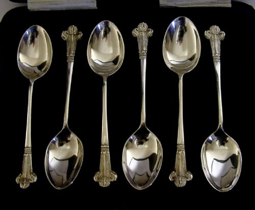 Rare Sterling Silver Prince of Wales Feathers Spoons 1914 Antique Cased Royalty