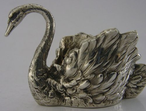 Heavy Cast Rare German 800 Solid Silver Swan Salt Pin Cushion C1920 Antique 36g