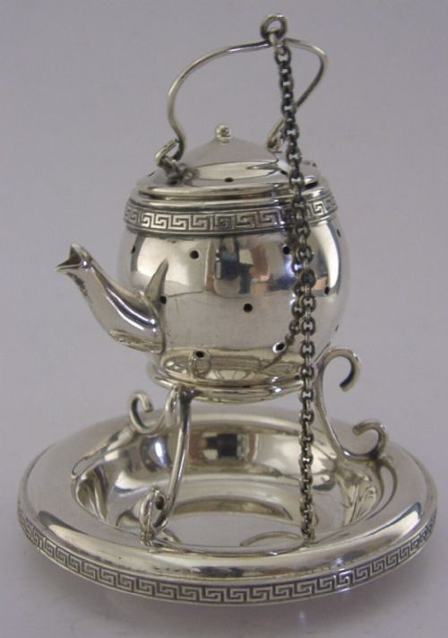 Rare American Sterling Silver Tea Infuser Strainer & Drip Stand C1920