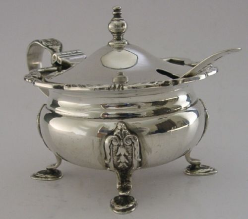 Beautiful Sterling Silver Very Large Mustard Pot & Spoon 1947 English 200g