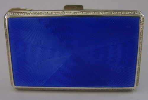 Art Deco Sterling Silver Gilt Blue Enamel Cigarette Case 1926