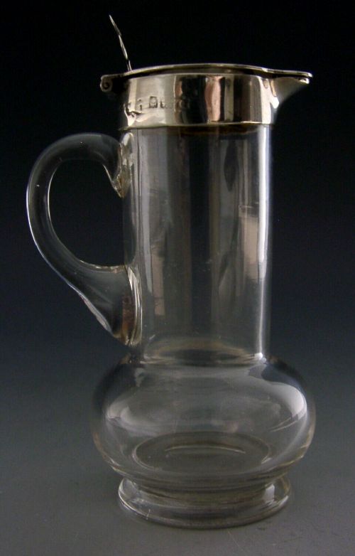 Rare Shape Sterling Silver Whisky Noggin Decanter Jug 1919 Antique Barware
