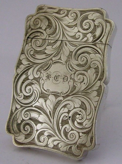 Beautiful 1841 English Solid Silver Card Case Antique 60g Victorian