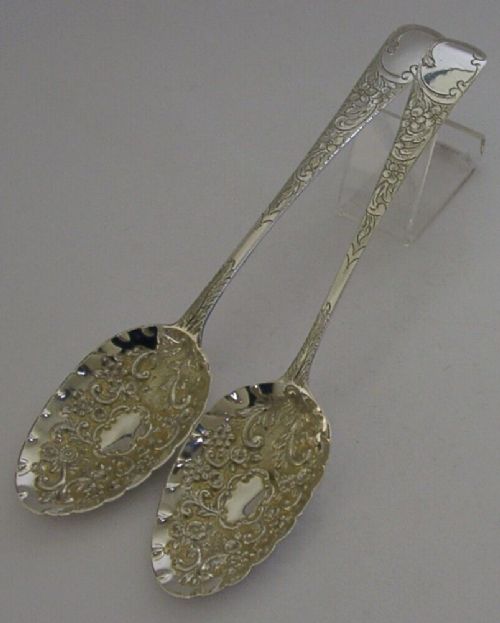English Georgian Sterling Silver Berry Serving Spoons 1805 Antique 98g