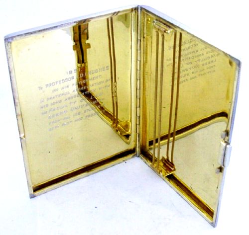 206g English Sterling Silver & Gold Leeds Uni Presentation Cigarette Case 1949