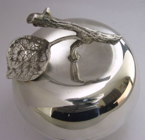 Large Italian Solid Silver Glass Lined Apple Sauce Pot C1960s Heavy 388g Novelty