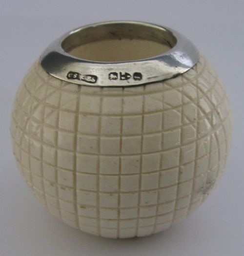 Rare English Sterling Silver Rimmed Golf Ball Match Striker 1894 Antique Novelty