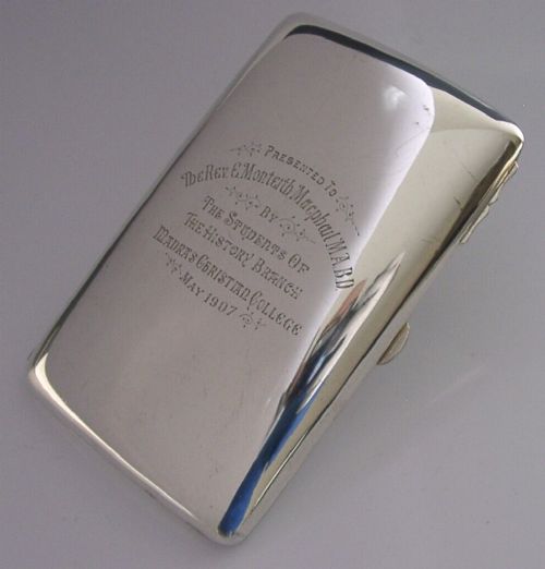Superb 176g English Sterling Silver Madras Christian College Cigar Case 1907