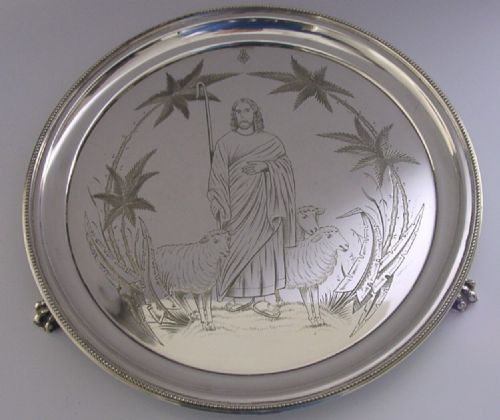 Superb Silver Plated Religious Jesus Tray Salver 1872 Victorian Antique