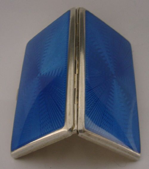 Art Deco Sterling Silver Gilt Blue Enamel Cigarette Case 1925 Antique