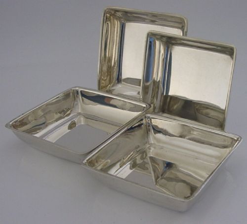 Rare Set of Four Asprey Sterling Silver Stacking Ashtrays Dishes 1927 Antique 184g