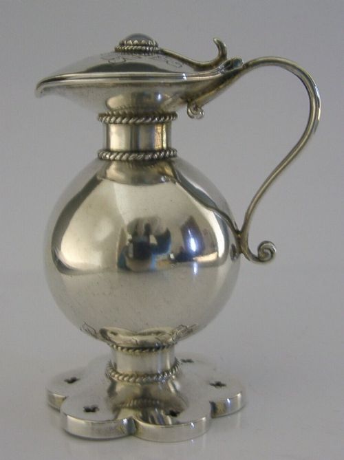 Rare Arts & Crafts Solid Silver Communion Wine Aqua Jug C1900 Antique Moonstone