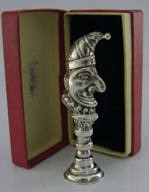 Rare Boxed Sterling Silver Mr Punch Wax Desk Seal 1906 Antique