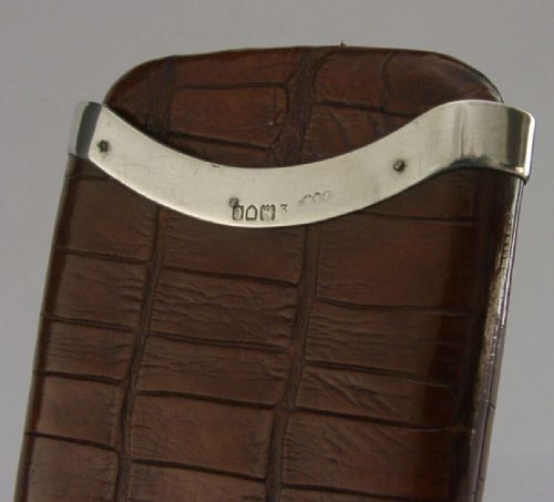 Crocodile Skin Solid Sterling Silver Mounted Cigar Case 1898 Antique Victorian