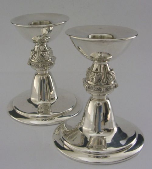 Heavy 234g English Sterling Silver Celtic Candlesticks Holders 1965