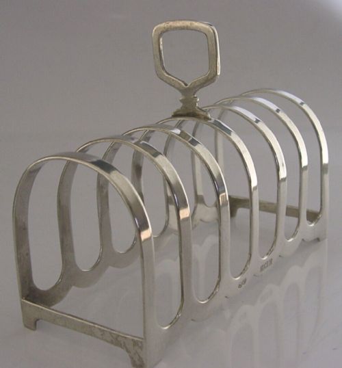 English Solid Sterling Silver Six Slice Toast Rack 1958