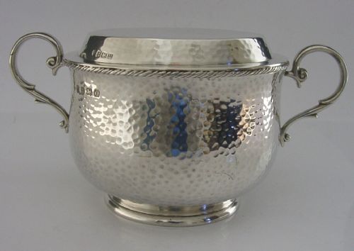 368g Rare Sterling Silver Poringer Bowl Cup & Saucer Lid 1913 Antique Planished