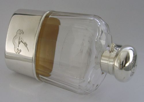 Rare Victorian Sterling Silver Cushnie Family Crest Hip Spirit Flask 1899 Superb