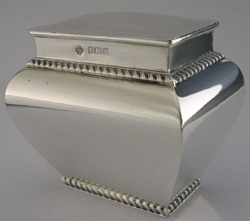 Elegant English Sterling Silver Tea Caddy Box 1909 Antique 120g Edwardian