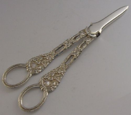 Rare Victorian Antique English Solid Sterling Silver Grape Scissors Shears 1893