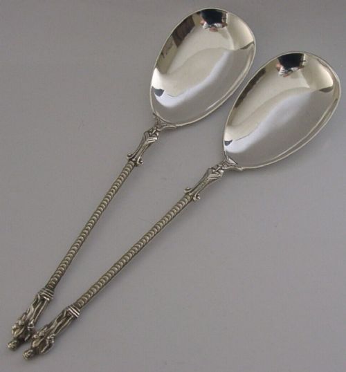 Superb English Sterling Silver Apostle Serving Spoons 1883 Antique 114g Unusual