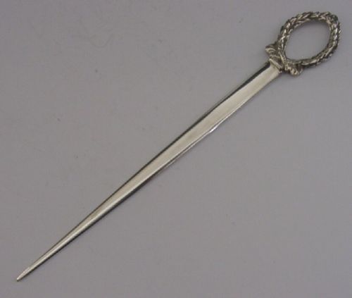 Pretty English Sterling Silver Wreath Letter Opener 1909 Antique