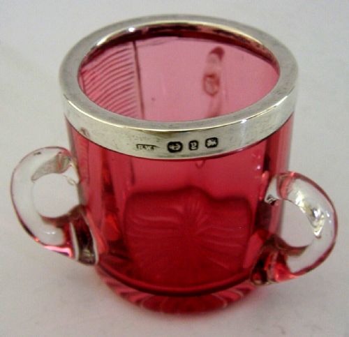 Rare Cranberry Glass Sterling Silver Match Striker Holder 1898 Victorian