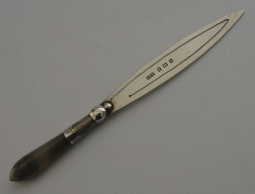 Rare English Solid Sterling Silver Agate Bookmark 1907 Edwardian Antique