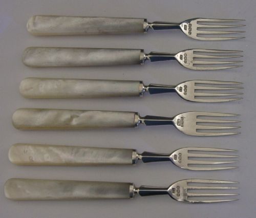 Set of Six English Sterling Silver Mop Cutlery Tea Forks 1909-23 Antique 144g
