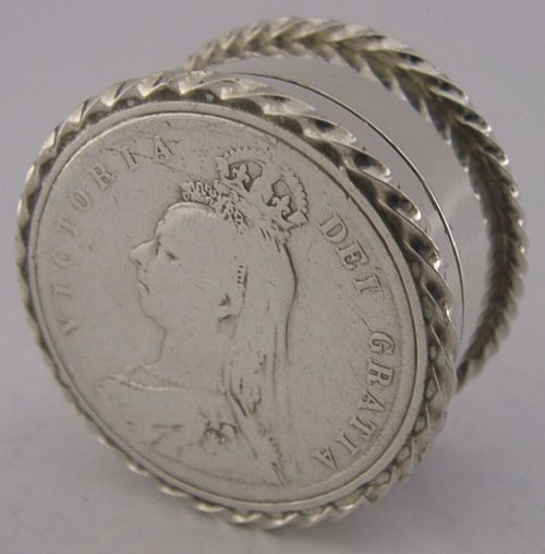 QUEEN VICTORIA 1892 COIN MEDAL TOPPED STERLING SILVER BOX 1980 46g