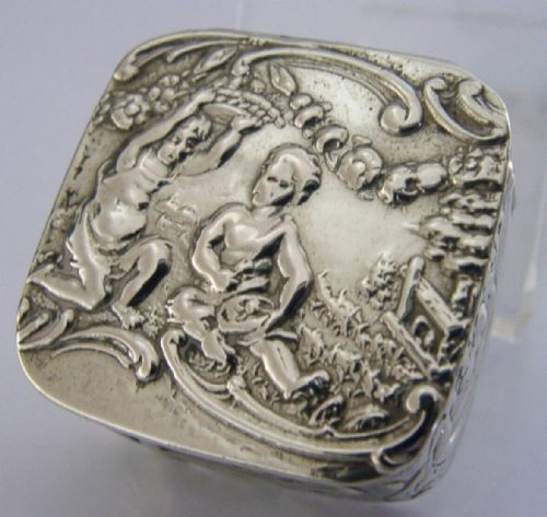 Hanau Solid Silver Cherub Snuff Pill Box C1910 Antique