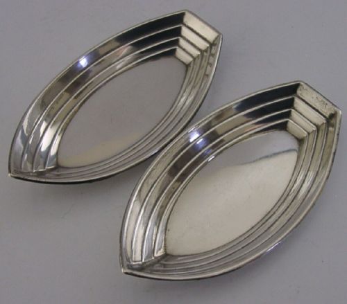 Two Novelty American Sterling Silver Rowing Sailing Boats Dishes C1920 Art Deco