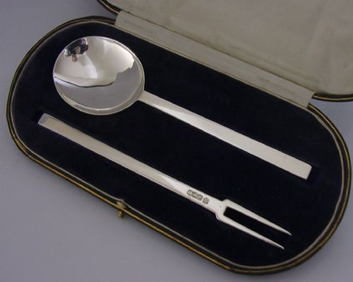 Rare Puritan C1630 Copies Sterling Silver Manners Fork & Spoon Serving Set