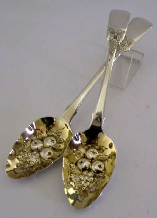 Heavy English Georgian Sterling Silver Berry Serving Spoons 1823 Antique 132g
