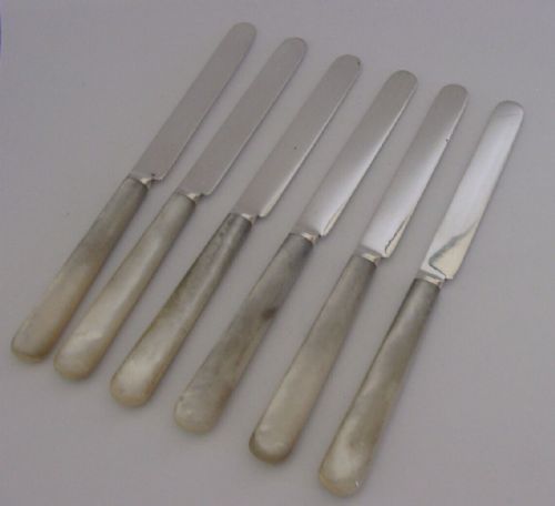 Six English Sterling Silver Mother of Pearl Butter Spreaders 1921/23