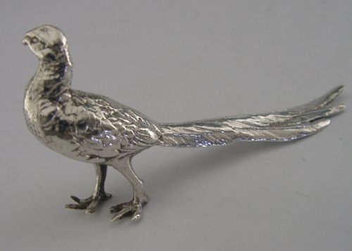 English Sterling Silver Miniature Pheasant Animal Bird 1963 3 Inch Shooting