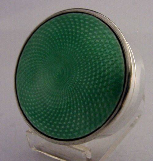 Rare Sterling Silver Green Enamel Table Box Antique 1920 Art Deco