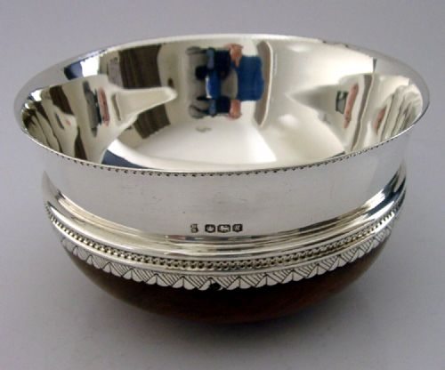 Stunning English Sterling Silver Wooden Mazer Drinking Bowl 1924 Antique