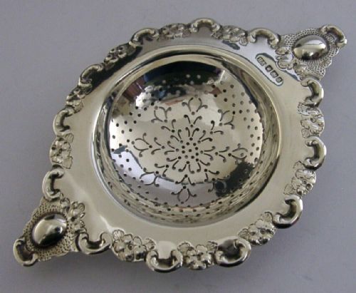 Large English Victorian Solid Sterling Silver Tea Strainer 1899 Antique 40g