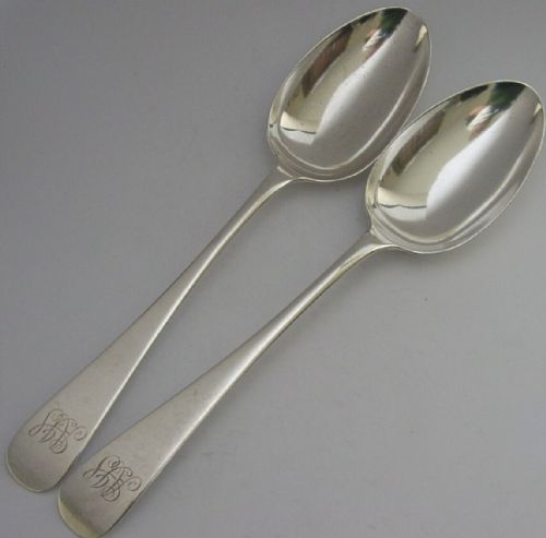 Heavy 156g Pair of English Edwardian Solid Sterling Silver Serving Spoons 1903 Antique