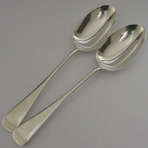 Heavy 144g Pair of English Victoria Solid Sterling Silver Serving Spoons 1888 Antique
