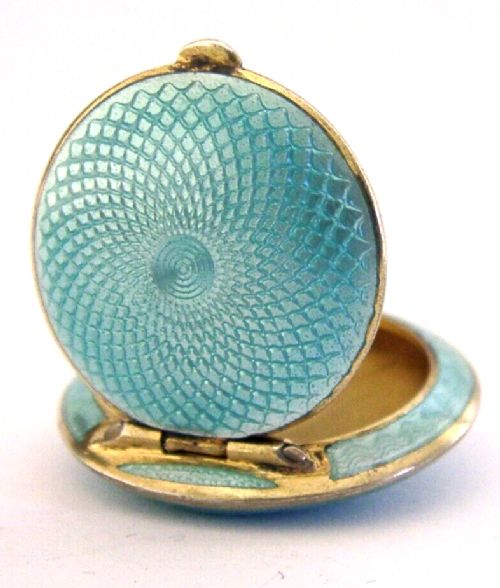 Beautiful Austrian Sterling Silver Gilt Turquoise Enamel Rouge Pot Box C1930