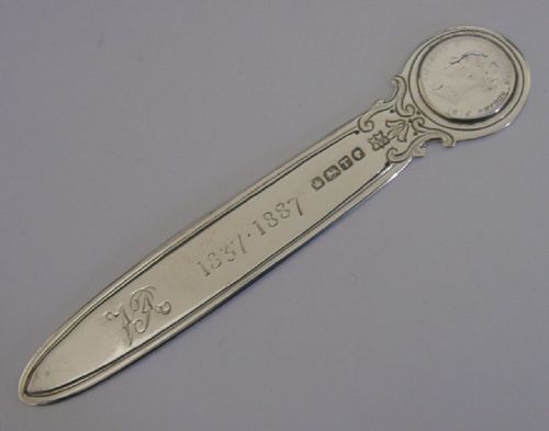 Rare English Sterling Silver Victoria Golden Jubilee Bookmark 1886 Antique Royal