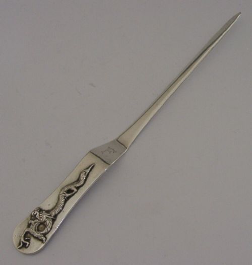 Rare Chinese Export Silver Dragon Letter Opener C1900 Desk Antique 56g