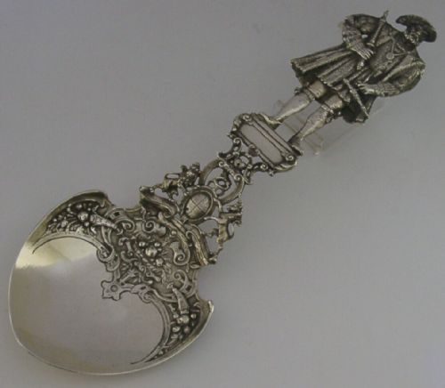 Large German Solid 800 Silver Henry VIII Serving Spoon C1900 Antique 120g