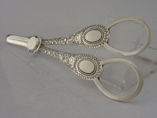 Pretty Victorian Solid Sterling Silver Grape Scissors Shears 1884 Antique 102g