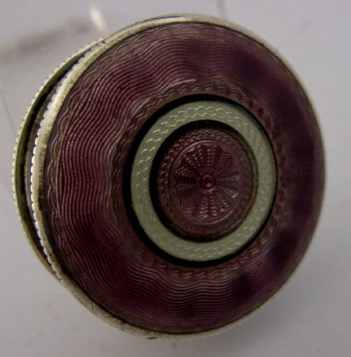 Beautiful Solid Sterling Silver Lilac Enamel Pill Box C1920 Antique