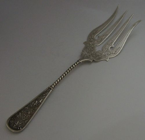 Huge German Solid 800 Silver Serving Fork C1900 Antique Heavy 107g